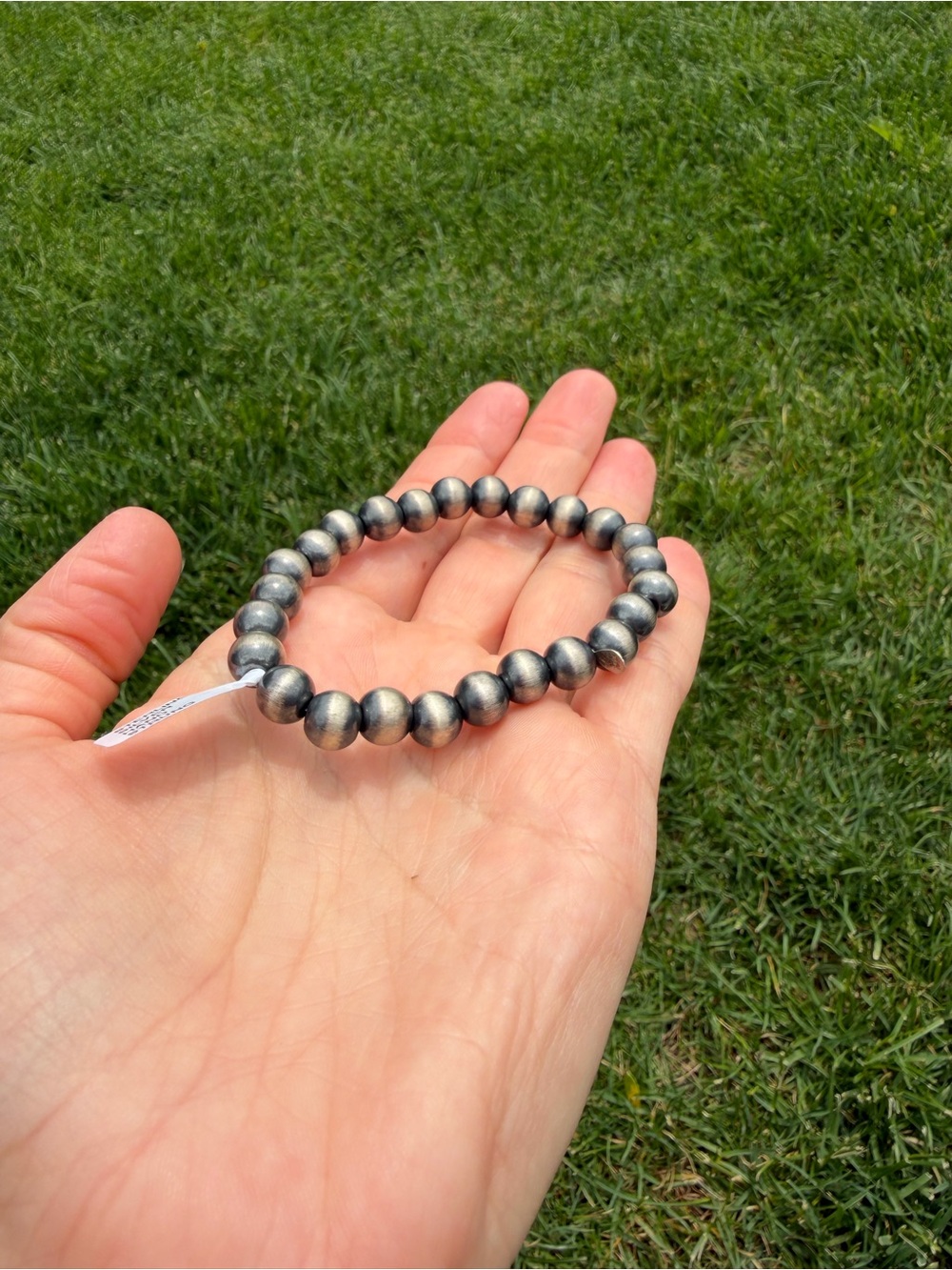 Navajo Sterling Silver Pearl Beaded Stretch Bracelet - 8mm NWT - Picture 3 of 5